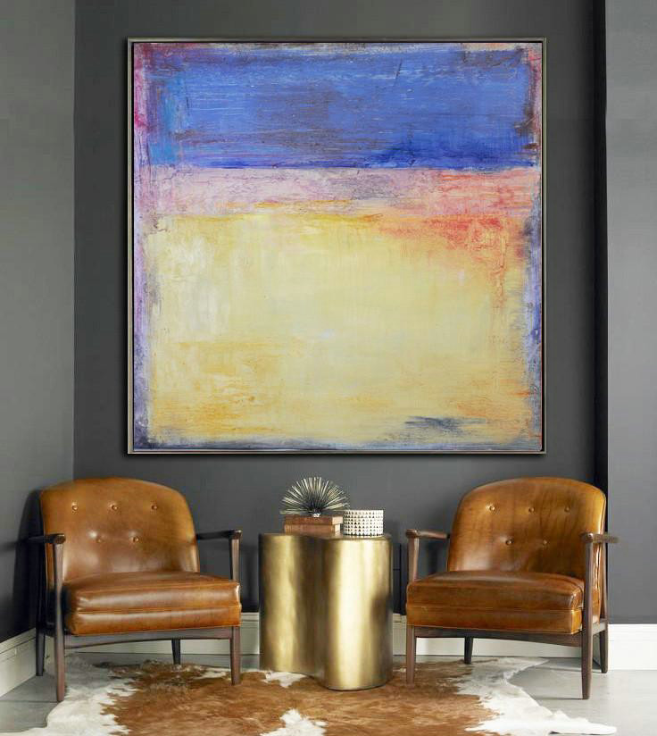 Extra Large Acrylic Painting On Canvas,Oversized Contemporary Art,Hand Paint Abstract Painting,Blue,Yellow,Orange.etc